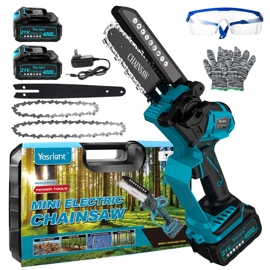 YesRight Mini Chainsaw 8 Inch & 6 Inch Electric Chain Saw with Auto-Oiler, Brushless Cordless Pruning Chainsaw with 2x4.0Ah Batteries & Security Lock for Wood Cutting Tree Trimming