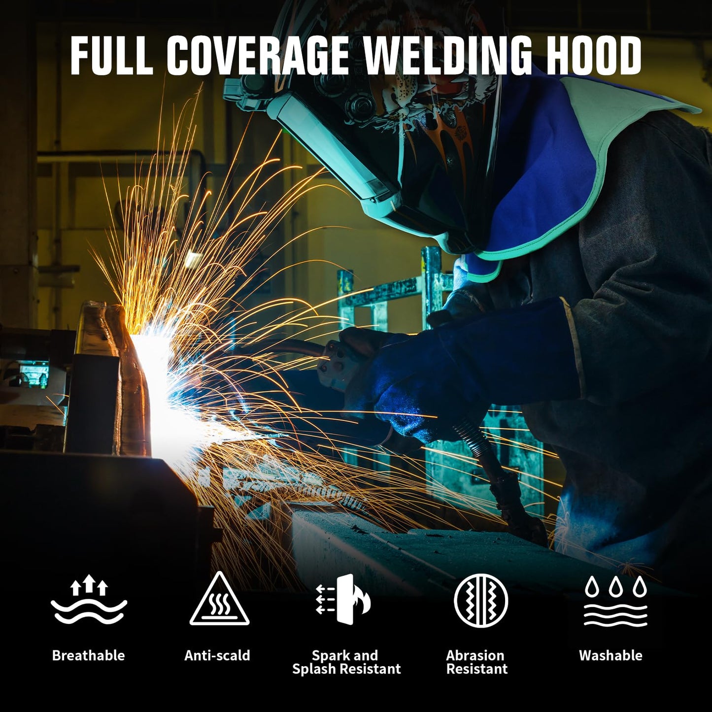 TRQWH Welding Hood Neck Protection - Heat and Abrasion Resistant Protective Head Cover, Welding Caps with Neck Shoulder Drape (Blue)