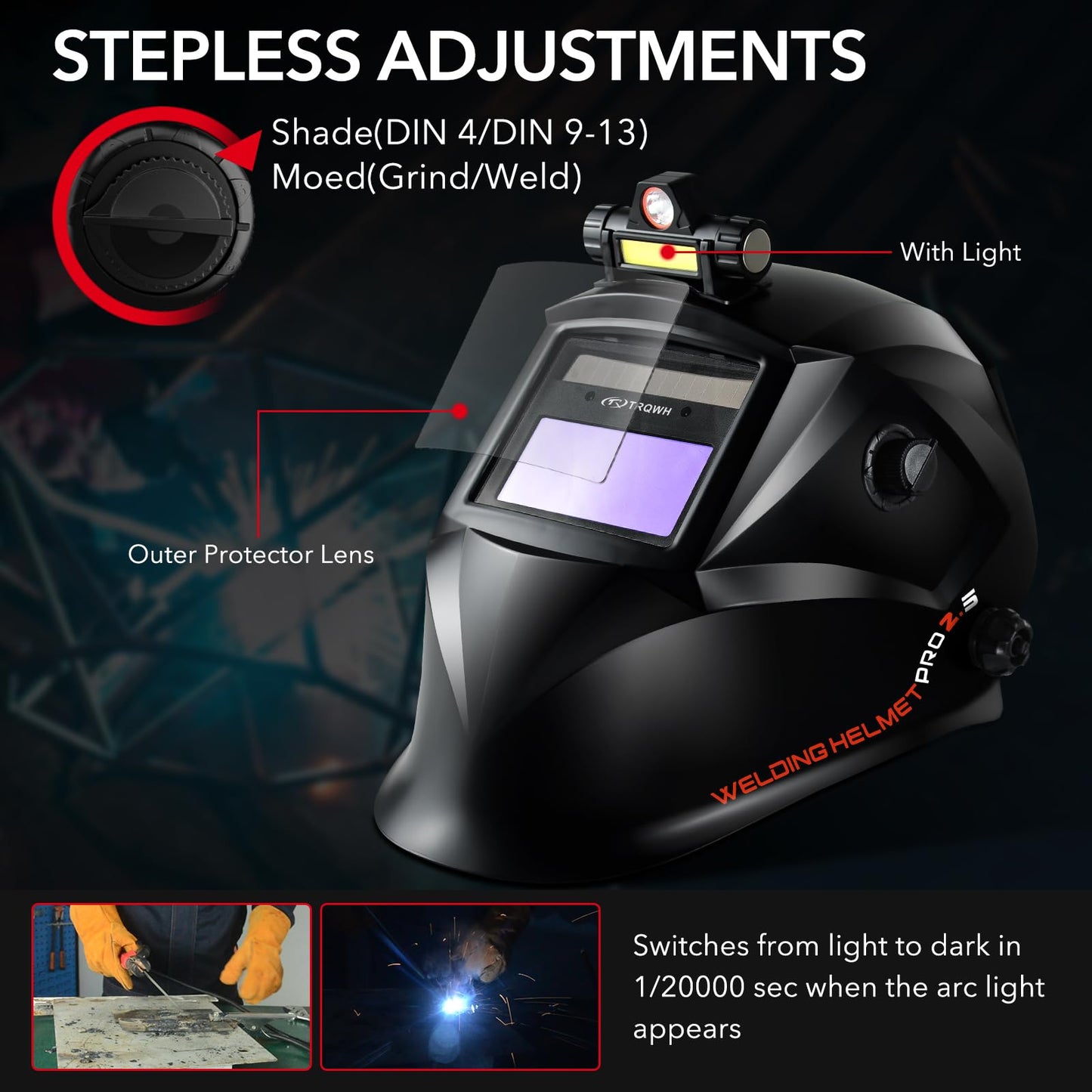 Auto Darkening Welding Helmets with Light