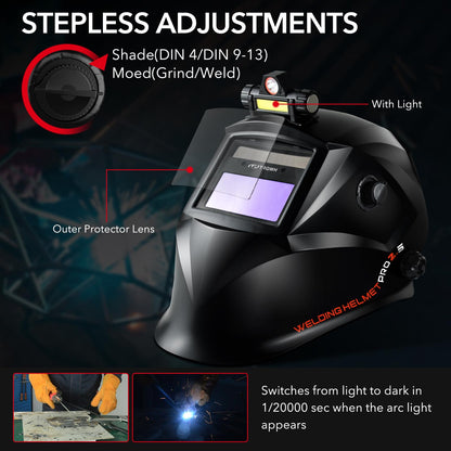 Auto Darkening Welding Helmets with Light