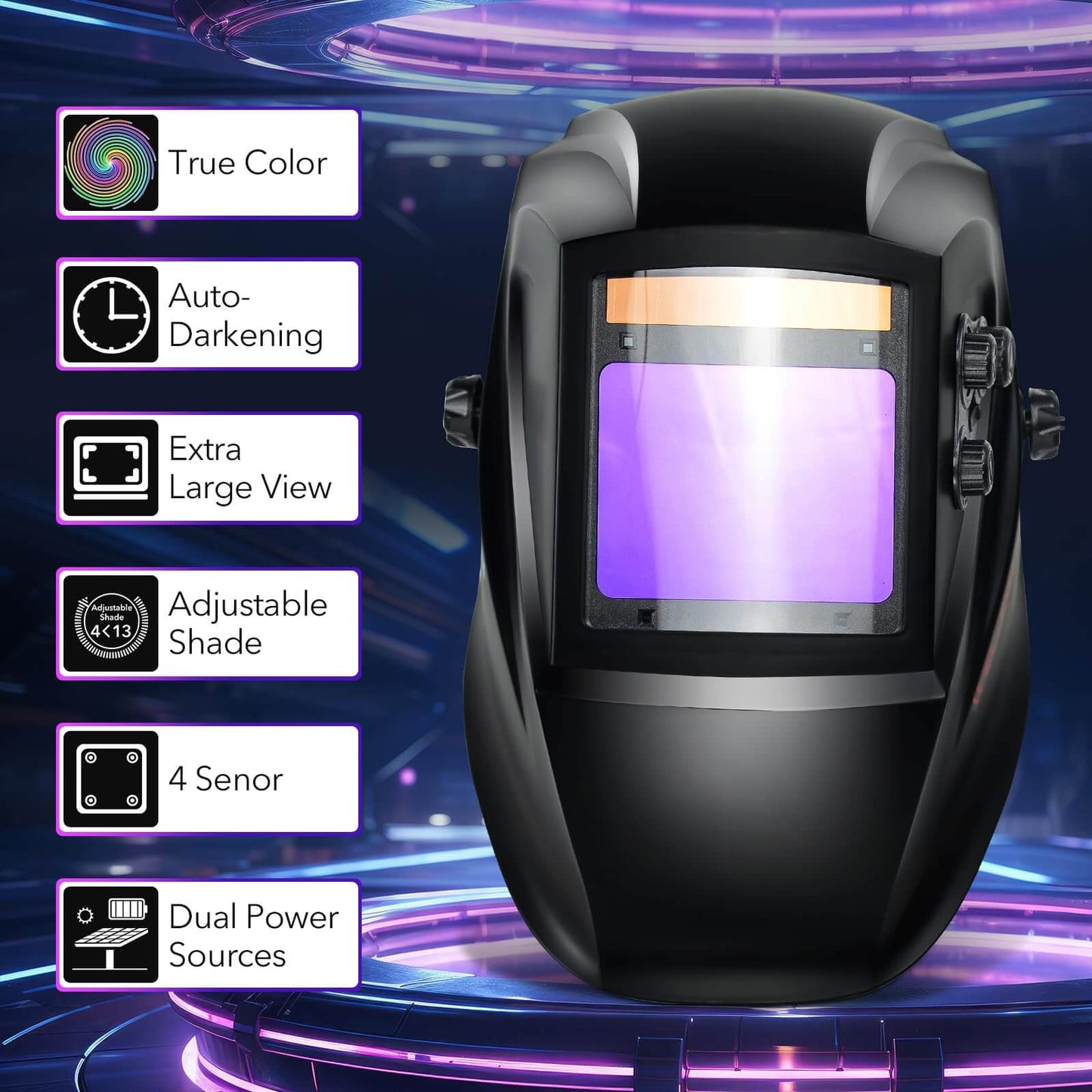 Welding Helmet Auto Darkening - Large Viewing (Black)