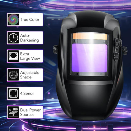 Welding Helmet Auto Darkening - Large Viewing (Black)