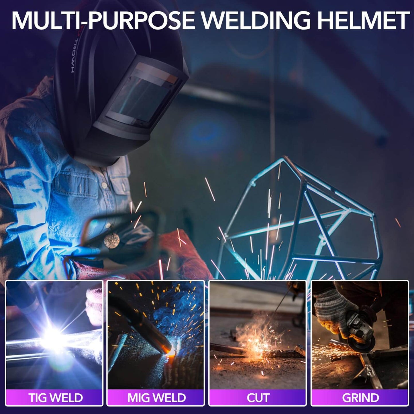 Welding Helmet Auto Darkening - Large Viewing (Black)