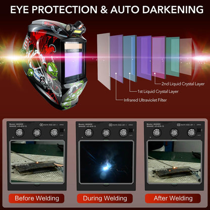 Large Viewing Auto Darkening Welding Helmet with LED Light