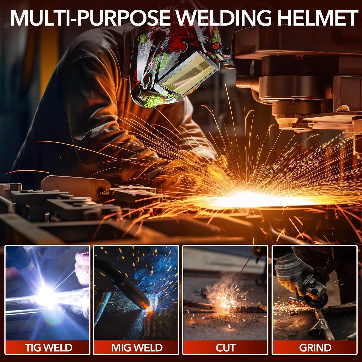 Large Viewing Auto Darkening Welding Helmet with LED Light